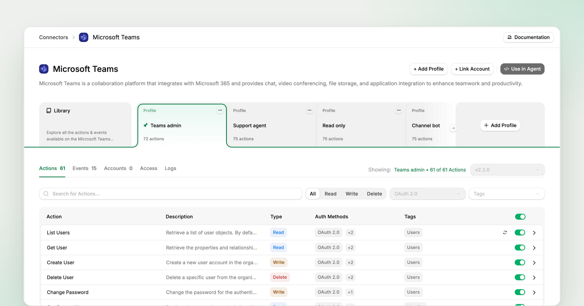 Connector Profiles on the Connector Page