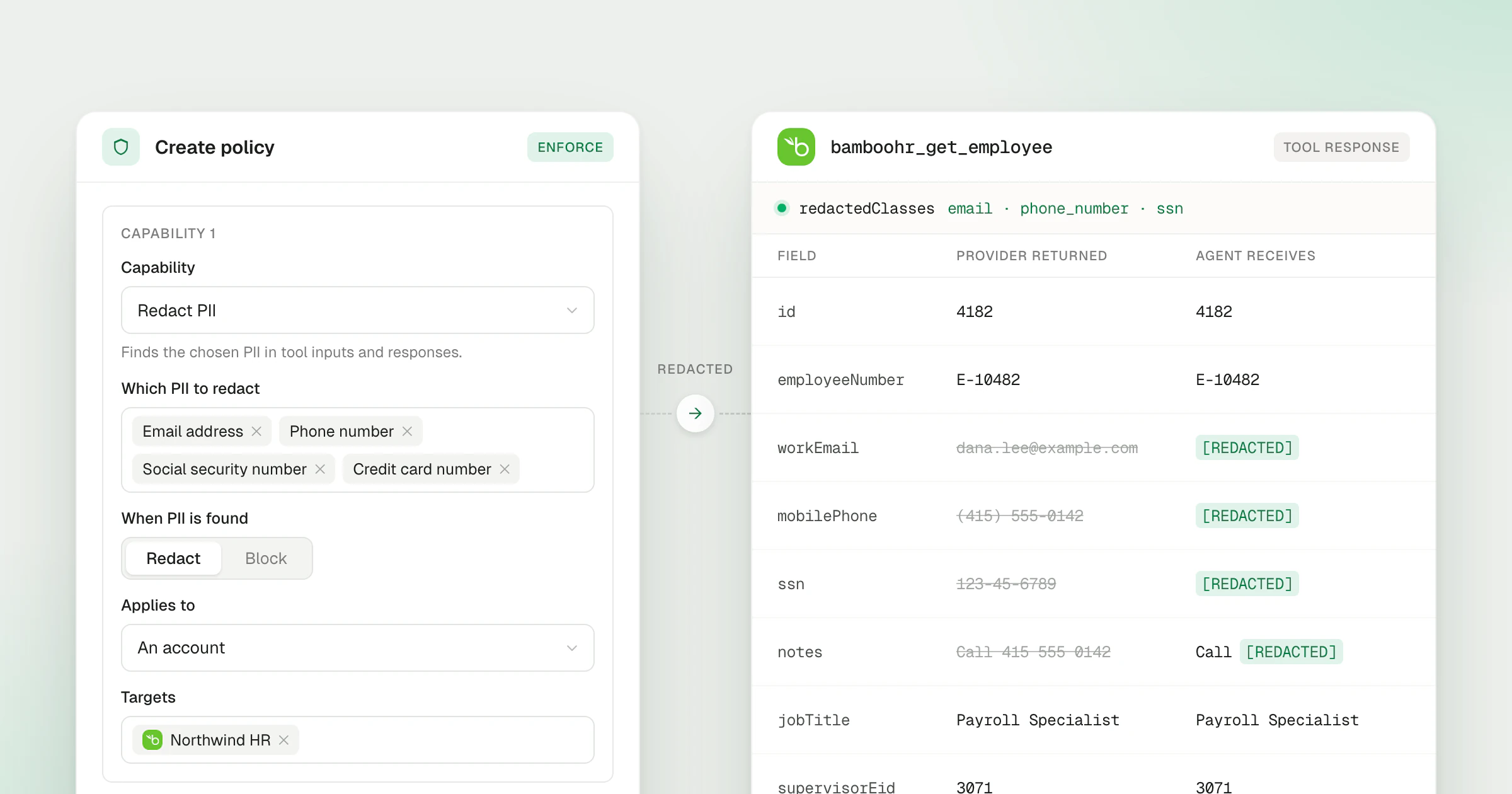PII Redaction for Tool Calls and Logs