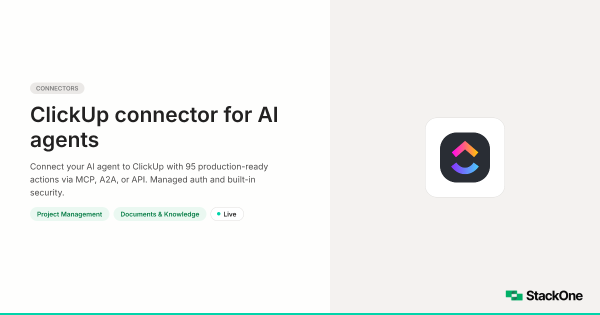 ClickUp Integration for AI Agents (95 Actions) | StackOne