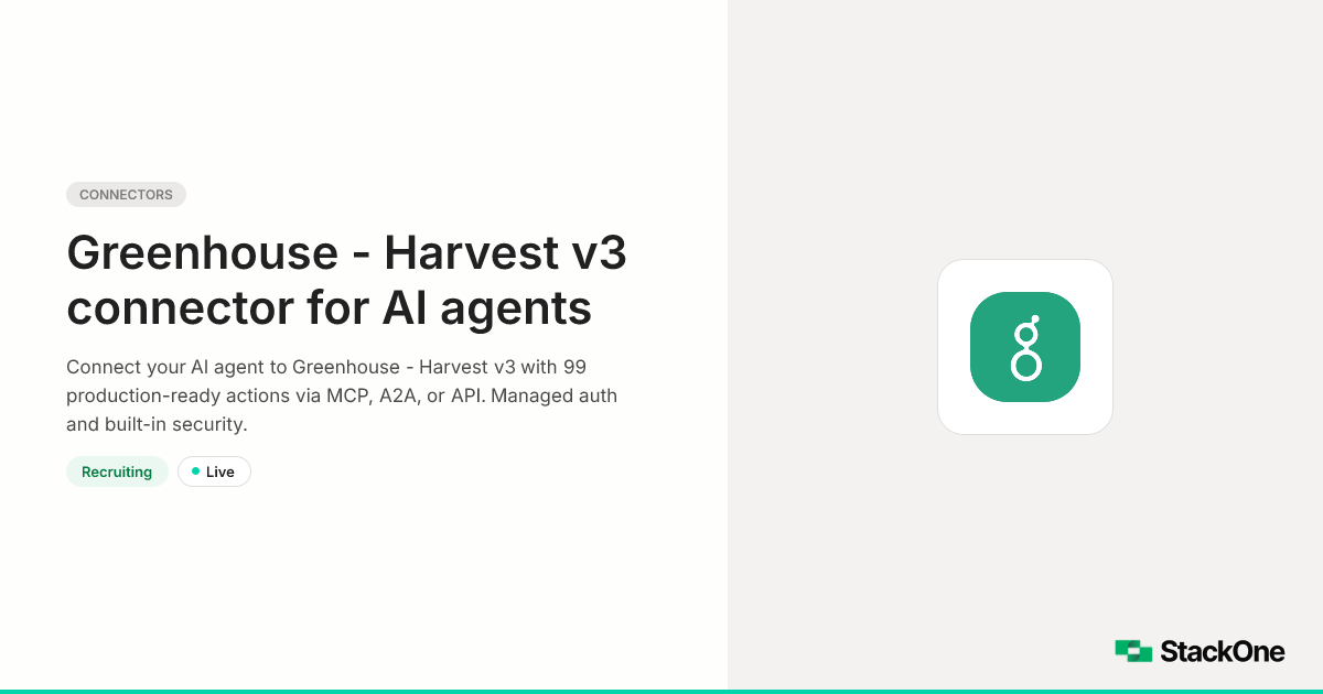 Greenhouse - Harvest v3 Integration for AI Agents (99 Actions) | StackOne