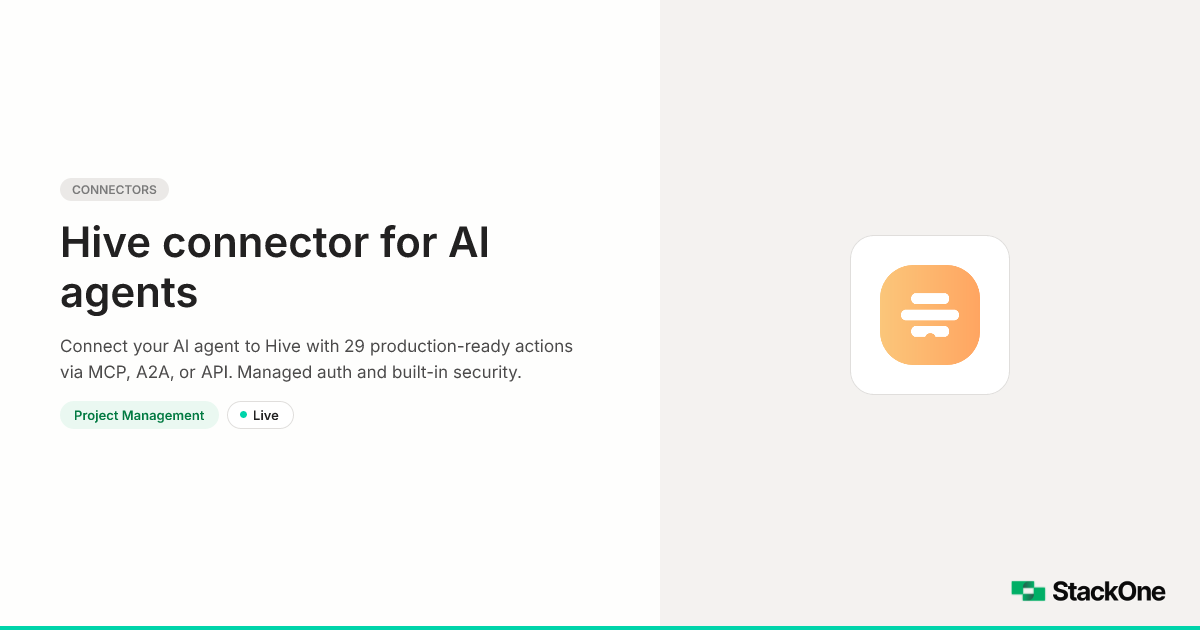 Hive Integration for AI Agents (20 Actions) | StackOne