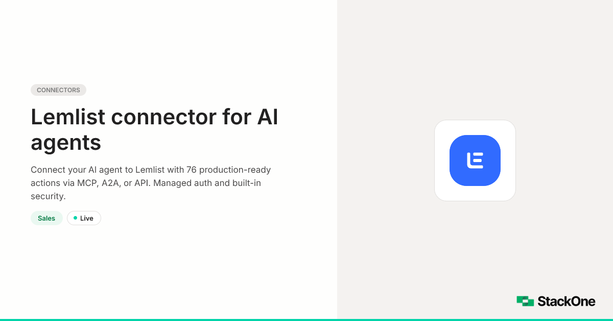 Lemlist Integration for AI Agents (60 Actions) | StackOne