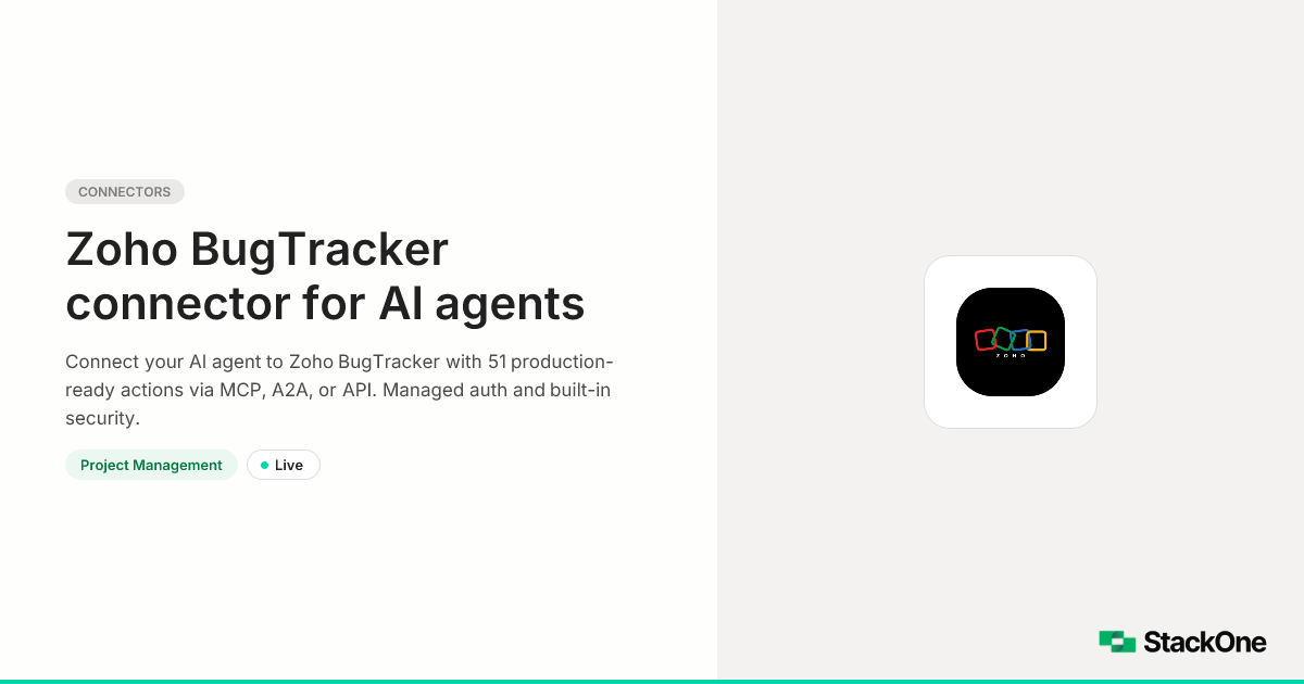 Zoho BugTracker Integration for AI Agents (51 Actions) | StackOne