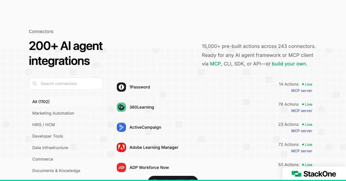 450+ AI agent Connectors & Integrations | StackOne