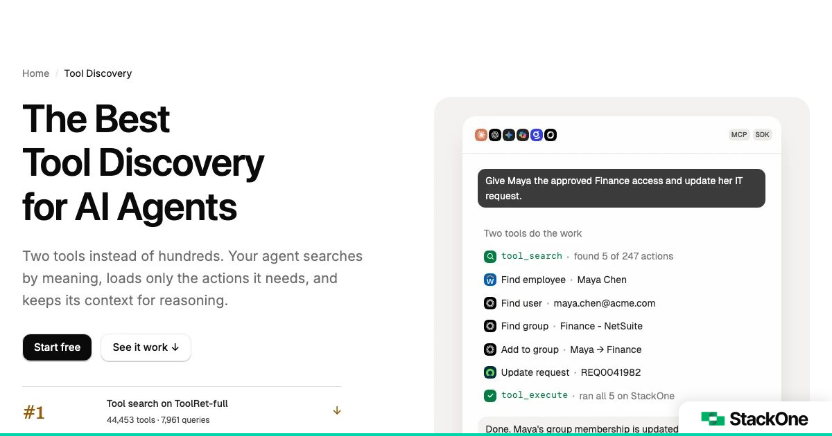 Best Tool Discovery for AI Agents | StackOne | StackOne